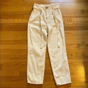 White corduroy paper bag pants